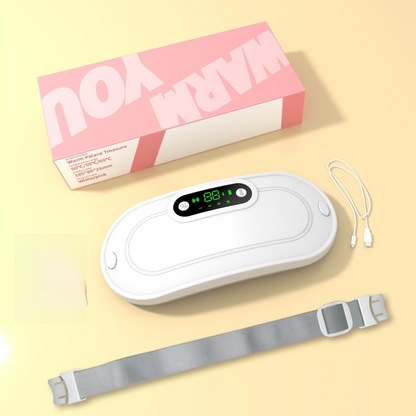 White Portable USB Rechargeable Graphene Heating Waist Belt with Gift Box - 4 Modes Vibrating Abdominal Massager & 3 Levels Large Area Heating Therapy Pad for Women Kemu |Fashion Home Kitchen Beauty