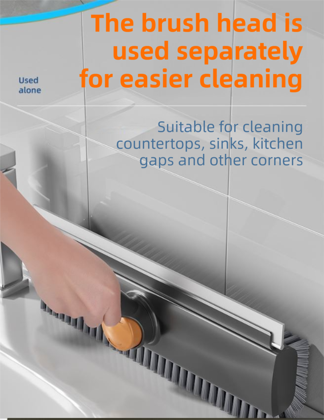 2-Piece Deep Cleaning Floor Brush and Mini Detail Gap Brush Set for Large Surfaces & Tight Gaps – Grey Orange Heavy Duty 360° Rotating V-Shaped Floor Scrubber with Silicone Squeegee and 134CM Telescopic Handle for Outdoor & Indoor Use