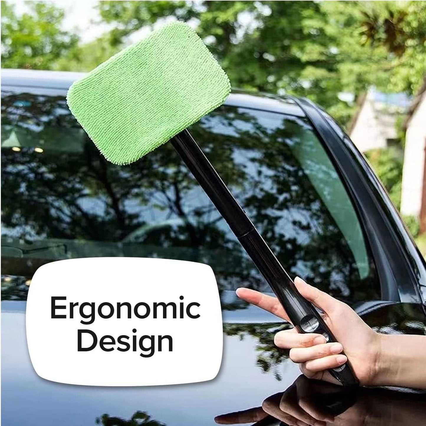 Car Windshield Rotating Defogger Cleaner Brush with 4-Color Washable Microfibre Pads, Spray Bottle and Detachable Handle for Home Car Fog Dust Stain Removal