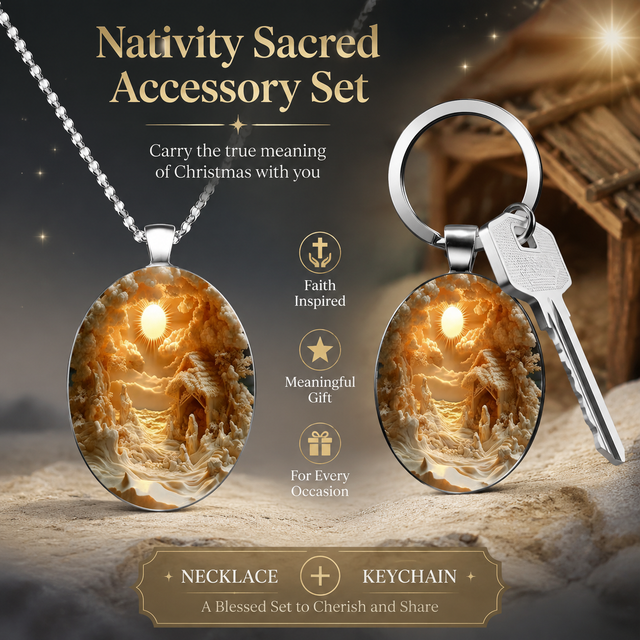 3D Nativity Scene Pendant Necklace & Keyring Set with Gift Box – Christmas Glass Cabochon & Alloy Jewellery Combo for Men and Women Kemu |Fashion Home Kitchen Beauty