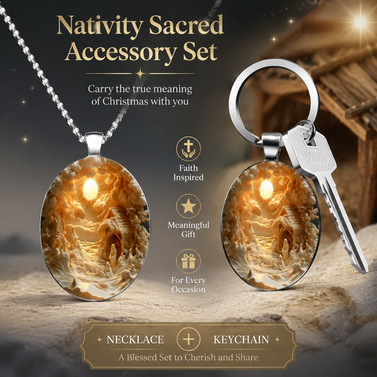 3D Nativity Scene Pendant Necklace & Keyring Set with Gift Box – Christmas Glass Cabochon & Alloy Jewellery Combo for Men and Women Kemu |Fashion Home Kitchen Beauty