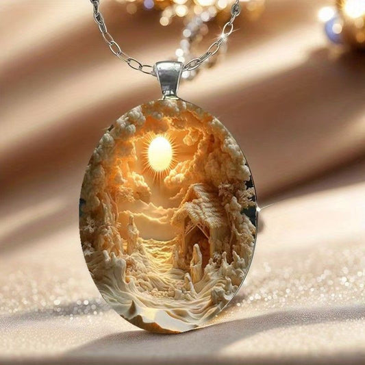 3D Nativity Scene Pendant Necklace & Keyring Set with Gift Box – Christmas Glass Cabochon & Alloy Jewellery Combo for Men and Women Kemu |Fashion Home Kitchen Beauty