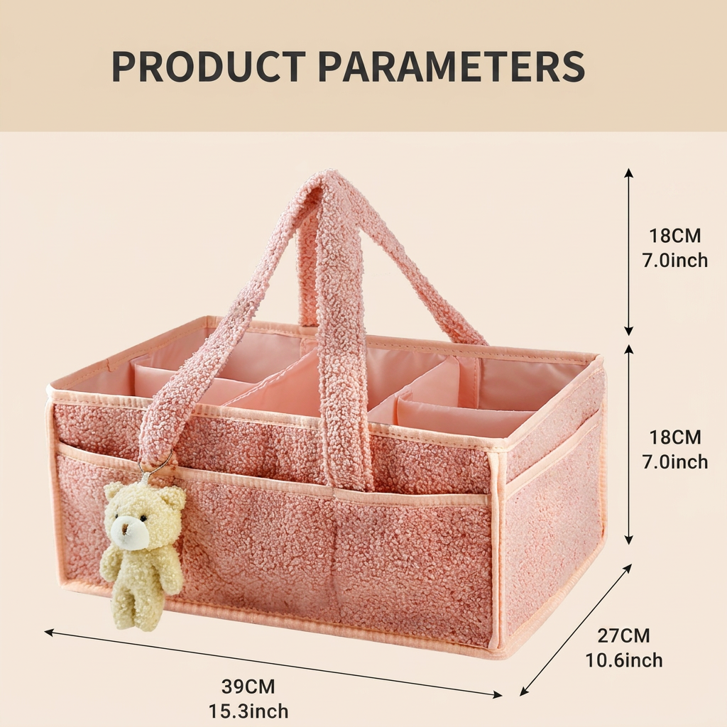 Light Green Large Capacity Plush Baby Diaper Caddy Storage Tote, Foldable Nursery Organizer Bag and Mommy Handbag with Muti Pockets, 4 Adjustable Dividers and Teddy Charm for Travel & Home Use (15.3 x 10.6 x 7") Kemu |Fashion Home Kitchen Beauty