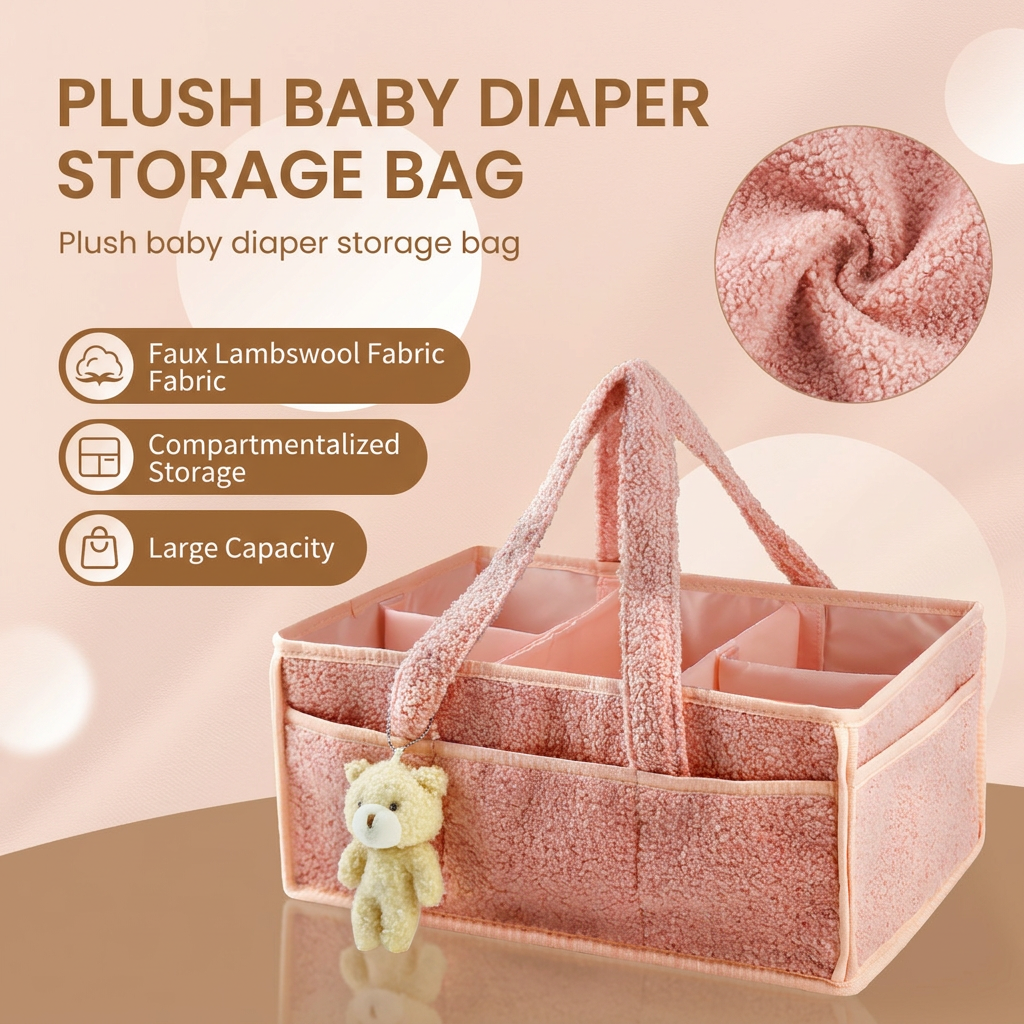 White Large Capacity Plush Baby Diaper Caddy Storage Tote, Foldable Nursery Organizer Bag and Mommy Handbag with Muti Pockets, 4 Adjustable Dividers and Teddy Charm for Travel & Home Use (15.3 x 10.6 x 7") Kemu |Fashion Home Kitchen Beauty