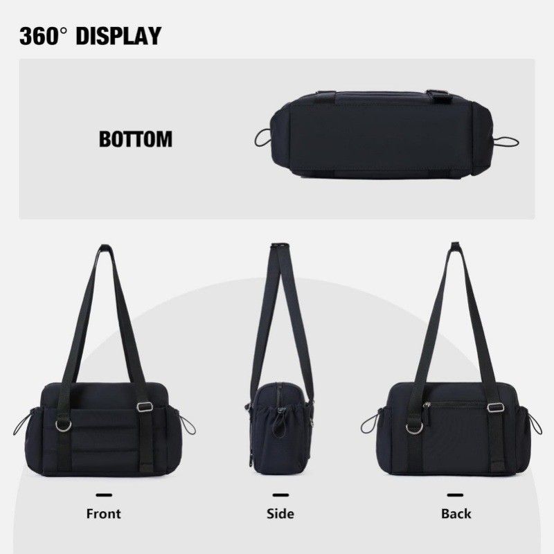 Black Women’s Fluffy Nylon Gym Travel Tote Bag and Coin Purse Set - Side Drawstring Cup Holder, Front / Back Zipper Pockets and Wet & Dry Separation, Large Capacity and Lightweight 11.7 x 4.2 x 8" Kemu |Fashion Home Kitchen Beauty
