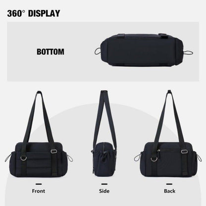 Black Women’s Fluffy Nylon Gym Travel Tote Bag and Coin Purse Set - Side Drawstring Cup Holder, Front / Back Zipper Pockets and Wet & Dry Separation, Large Capacity and Lightweight 11.7 x 4.2 x 8" Kemu |Fashion Home Kitchen Beauty