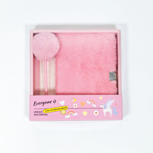 Pink Plush A5 Notebook and Pom Pom Pen Gift Box with Privacy Lock & Key - Soft Faux Fur Diary, Secure Personal Journal, Perfect Gift-Ready Stationery for Kids and Teens Kemu |Fashion Home Kitchen Beauty