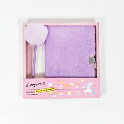Purple Plush A5 Notebook and Pom Pom Pen Gift Box with Privacy Lock & Key - Soft Faux Fur Diary, Secure Personal Journal, Perfect Gift-Ready Stationery for Kids and Teens Kemu |Fashion Home Kitchen Beauty