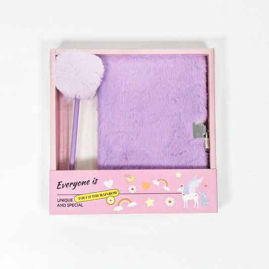 Purple Plush A5 Notebook and Pom Pom Pen Gift Box with Privacy Lock & Key - Soft Faux Fur Diary, Secure Personal Journal, Perfect Gift-Ready Stationery for Kids and Teens Kemu |Fashion Home Kitchen Beauty