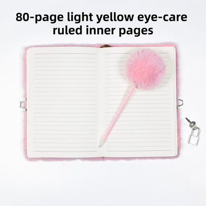 Purple Plush A5 Notebook and Pom Pom Pen Gift Box with Privacy Lock & Key - Soft Faux Fur Diary, Secure Personal Journal, Perfect Gift-Ready Stationery for Kids and Teens Kemu |Fashion Home Kitchen Beauty