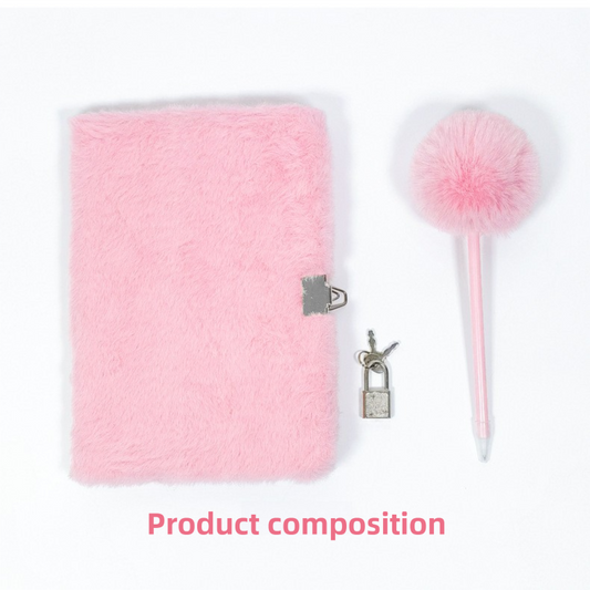 White Plush A5 Notebook and Pom Pom Pen Gift Box with Privacy Lock & Key - Soft Faux Fur Diary, Secure Personal Journal, Perfect Gift-Ready Stationery for Kids and Teens Kemu |Fashion Home Kitchen Beauty