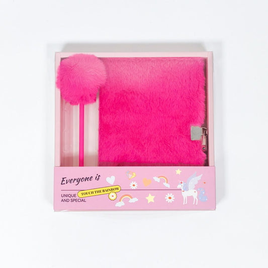 Rose Red Plush A5 Notebook and Pom Pom Pen Gift Box with Privacy Lock & Key - Soft Faux Fur Diary, Secure Personal Journal, Perfect Gift-Ready Stationery for Kids and Teens Kemu |Fashion Home Kitchen Beauty