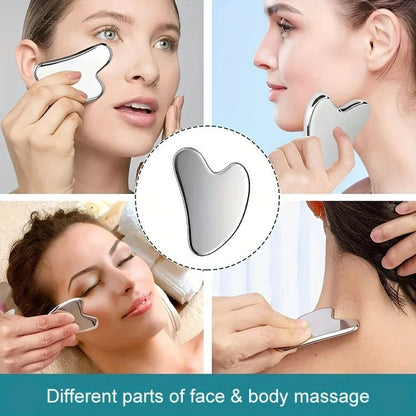 Multifunctional Skincare & Massage Kit with 80ml Rose Red Silicone Facial Ice Roller, Stainless Steel Heart-Shaped Gua Sha Board, 2 Pack Lymphatic Drainage Massage Brushes for Skin Cooling and Absorption Enhancing, Blood Circulation and Puffiness Reducing