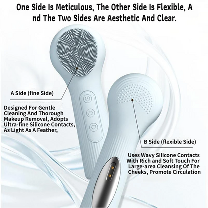 Purple 45°C Constant Heating Silicone Facial Cleansing Brush and 3pcs 8-Layer Fine Foaming Nets Set - Electric Sonic Face Scrubber with Dual-Sided Cleaning Surface & 3-Speed Vibration Massage, IPX7 Waterproof Skincare Absorption and Massage Device