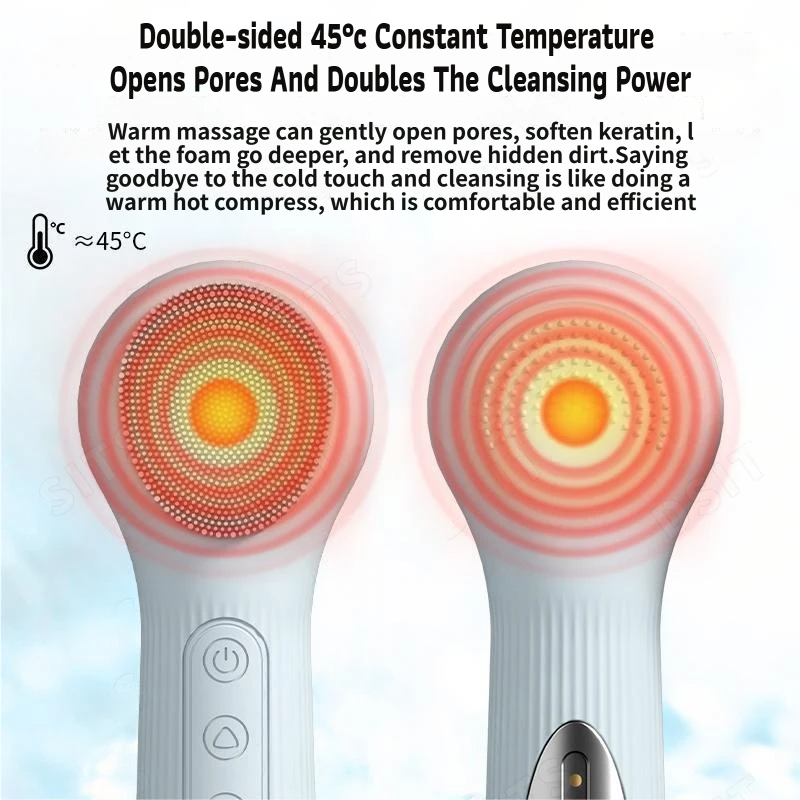 Pink 45°C Constant Heating Silicone Facial Cleansing Brush and 3pcs 8-Layer Fine Foaming Nets Set - Electric Sonic Face Scrubber with Dual-Sided Cleaning Surface & 3-Speed Vibration Massage, IPX7 Waterproof Skincare Absorption and Massage Device