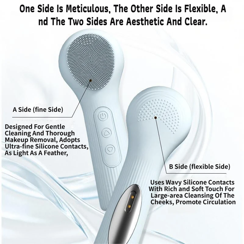 Blue 45°C Constant Heating Silicone Facial Cleansing Brush and 3pcs 8-Layer Fine Foaming Nets Set - Electric Sonic Face Scrubber with Dual-Sided Cleaning Surface & 3-Speed Vibration Massage, IPX7 Waterproof Skincare Absorption and Massage Device