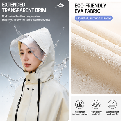 Green Full-Cover Hooded EVA Raincoat, Long Trench Coat Waterproof Windproof Rain Poncho with Adjustable Waist & Collar Drawstring, Extended Clear Brim and Covered Pockets for Dailywear Cycling Hiking Camping Use, M Size Kemu |Fashion Home Kitchen Beauty