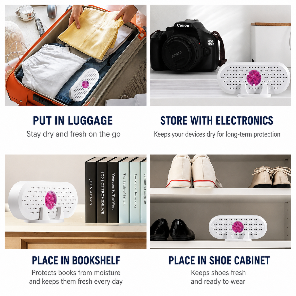 Mini Rechargeable Dehumidifier for Wardrobes, Closets and Shoe Cabinets, Reusable Moisture Absorber with Colour Indicator, Compact Anti-Mould Humidity Control Device Kemu |Fashion Home Kitchen Beauty