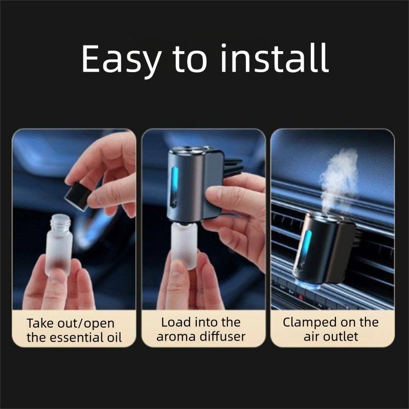 Blue Car Vent Air Freshener Diffuser (Includes a 10ml empty essential oil bottle) 3-Speed Adjustable Aroma Atomiser – Compact Aluminum Alloy USB Essential Oil Car Fragrance Clip