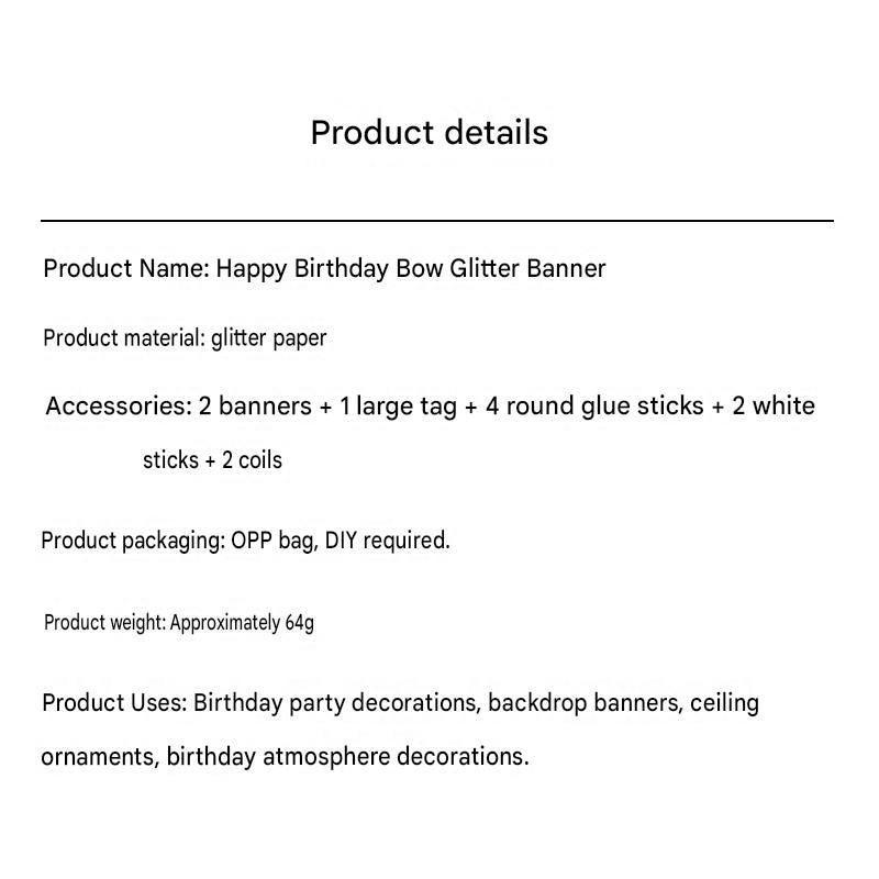 Golden Glitter Happy Birthday Banner and Cake Topper Set - Bow Decoration Birthday Party , Hanging Bunting with Sticks and Tape for Home Celebration Kemu |Fashion Home Kitchen Beauty