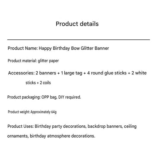 Pink Glitter Happy Birthday Banner and Cake Topper Set - Bow Decoration Birthday Party , Hanging Bunting with Sticks and Tape for Home Celebration Kemu |Fashion Home Kitchen Beauty
