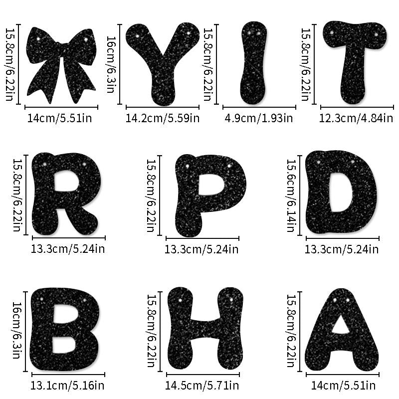 Black Glitter Happy Birthday Banner and Cake Topper Set - Bow Decoration Birthday Party , Hanging Bunting with Sticks and Tape for Home Celebration Kemu |Fashion Home Kitchen Beauty