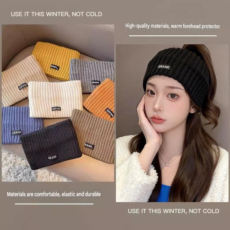 Beige Women's Knitted Headkerchief- Soft Yarn Wide Ear Warmer Head Wrap, Stretchy Non-Slip Forehead Protector for Sports, Yoga, Postpartum Care and Winter Outdoor Activities