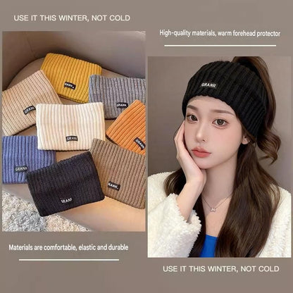 Beige Women's Knitted Headkerchief- Soft Yarn Wide Ear Warmer Head Wrap, Stretchy Non-Slip Forehead Protector for Sports, Yoga, Postpartum Care and Winter Outdoor Activities