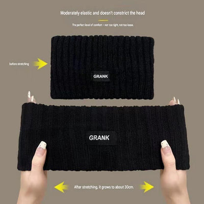 Grey Women's Knitted Headkerchief- Soft Yarn Wide Ear Warmer Head Wrap, Stretchy Non-Slip Forehead Protector for Sports, Yoga, Postpartum Care and Winter Outdoor Activities