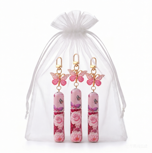 3 Pack Pink 5ml Portable Perfume Atomizer Keychain Butterfly Charm Floral Refillable Travel Spray Bottle Set - Same Design Kemu |Fashion Home Kitchen Beauty
