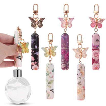 3 Pack Pink 5ml Portable Perfume Atomizer Keychain Butterfly Charm Floral Refillable Travel Spray Bottle Set - Same Design