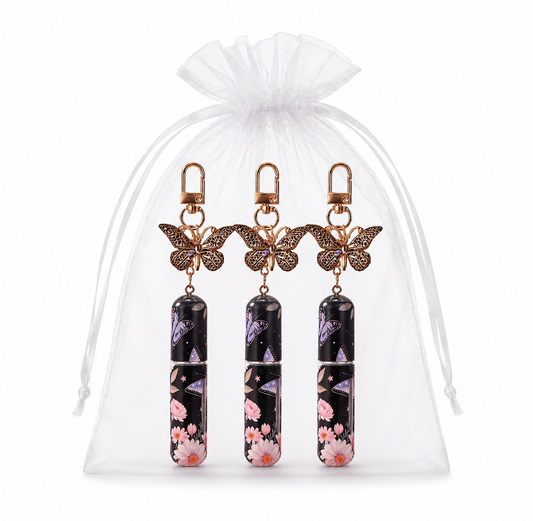 3 Pack Black 5ml Portable Perfume Atomizer Keychain Butterfly Charm Floral Refillable Travel Spray Bottle Set - Same Design Kemu |Fashion Home Kitchen Beauty
