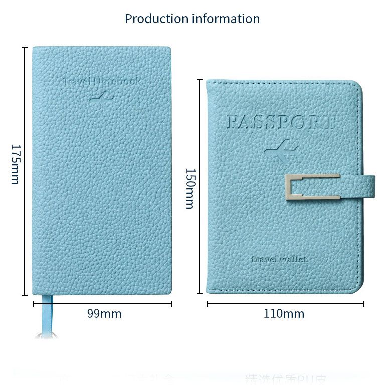 Sky Blue Travel Passport Holder and Notebook Gift Set with Luggage Tag & Metal Pen Business Travel Gift Box
