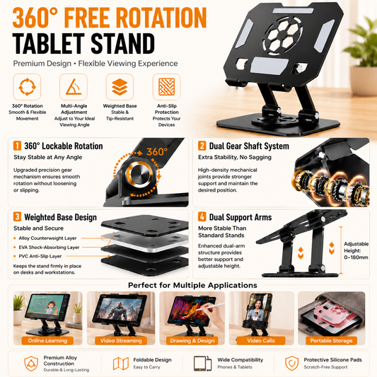Pink 360 Degree Rotating Tablet and Phone Stand Adjustable Desktop Holder Foldable Aluminium Alloy Device Stand for Video Calls Streaming Study and Office Us Kemu |Fashion Home Kitchen Beauty