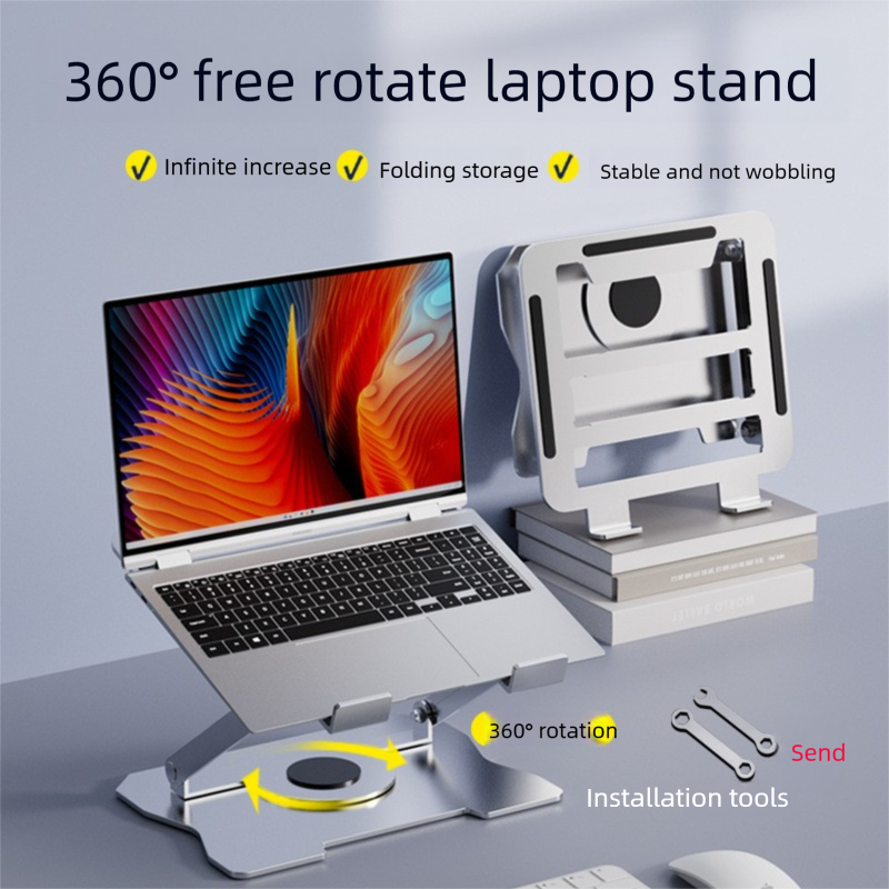 360° Rotating Laptop Stand(Black) & Magnetic Mechanical Timer(Beige) Set - Ergonomic Cooling Desk Organizer for Study, Cooking & Productivity