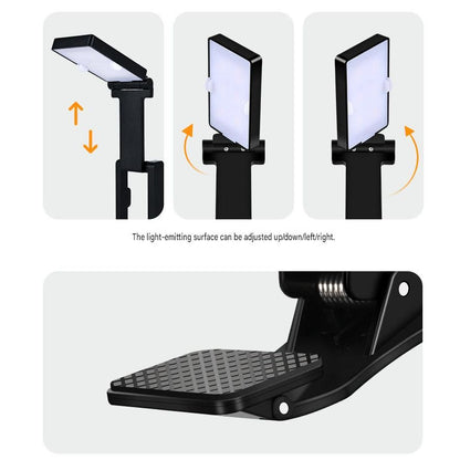 Black Rechargeable LED Clip-On Reading Light - Foldable Portable Mini Book Light with Eye-Caring Lamp for Study & Bedside