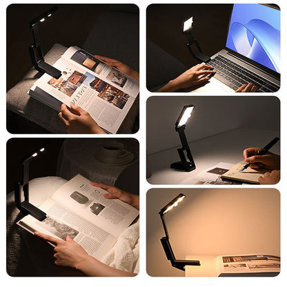 White Rechargeable LED Clip-On Reading Light - Foldable Portable Mini Book Light with Eye-Caring Lamp for Study & Bedside