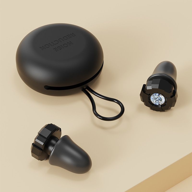 Black Luxury Diamond-Encrusted Noise Reduction Earplugs with Anti-Lost Lanyard - Soft Silicone Sleep & Study Ear Plugs for Comfortable Silence Kemu |Fashion Home Kitchen Beauty