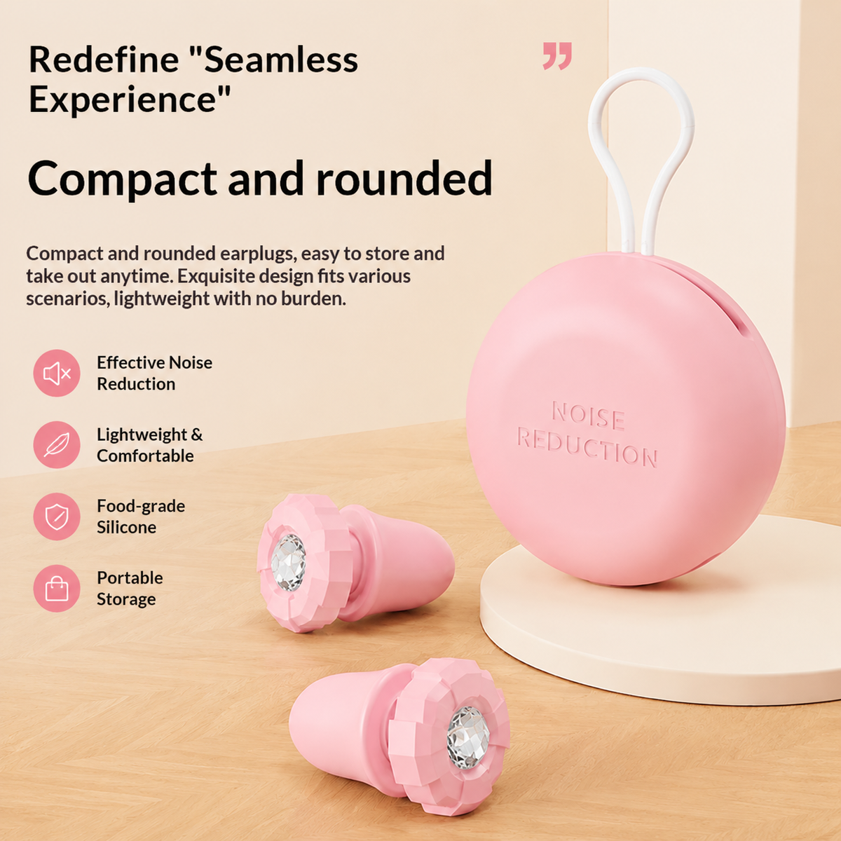 Pink Luxury Diamond-Encrusted Noise Reduction Earplugs with Anti-Lost Lanyard - Soft Silicone Sleep & Study Ear Plugs for Comfortable Silence Kemu |Fashion Home Kitchen Beauty