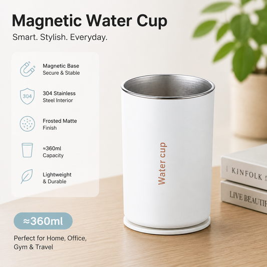 White 304 Stainless Steel Magnetic Hanging Water Bottle, 12.17 oz Double-Wall Insulated Coffee/Milk Cup with Magnetic Coaster Kemu |Fashion Home Kitchen Beauty
