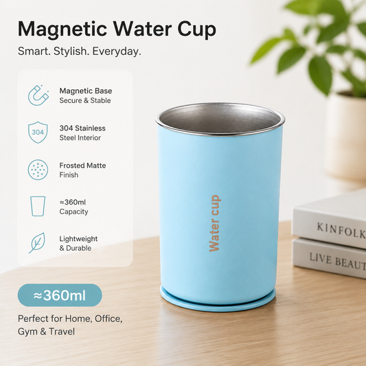 Blue 304 Stainless Steel Magnetic Hanging Water Bottle, 12.17 oz Double-Wall Insulated Coffee/Milk Cup with Magnetic Coaster Kemu |Fashion Home Kitchen Beauty