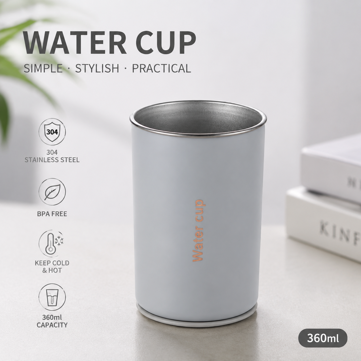 Gray 304 Stainless Steel Magnetic Hanging Water Bottle, 12.17 oz Double-Wall Insulated Coffee/Milk Cup with Magnetic Coaster Kemu |Fashion Home Kitchen Beauty