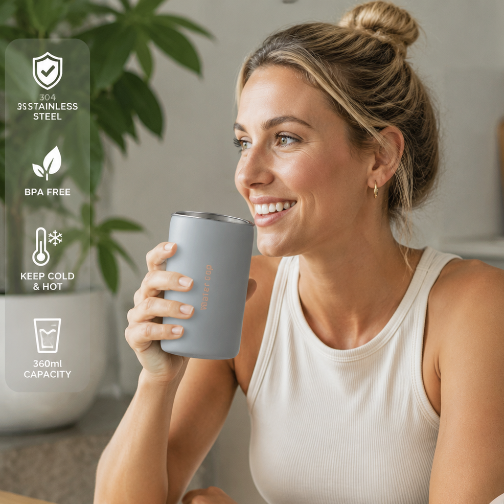 Gray 304 Stainless Steel Magnetic Hanging Water Bottle, 12.17 oz Double-Wall Insulated Coffee/Milk Cup with Magnetic Coaster Kemu |Fashion Home Kitchen Beauty