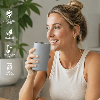 Gray 304 Stainless Steel Magnetic Hanging Water Bottle, 12.17 oz Double-Wall Insulated Coffee/Milk Cup with Magnetic Coaster Kemu |Fashion Home Kitchen Beauty