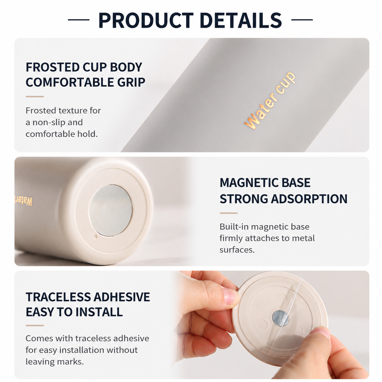 Gray 304 Stainless Steel Magnetic Hanging Water Bottle, 12.17 oz Double-Wall Insulated Coffee/Milk Cup with Magnetic Coaster Kemu |Fashion Home Kitchen Beauty