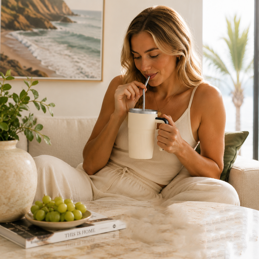 White Self Stirring Coffee Mug Electric Temperature Display Cup 14.4cm (5.67in) Stainless Steel Insulated Travel Mug with 3-Piece Stainless Steel Straw Set for Coffee Milk Protein Shakes Kemu |Fashion Home Kitchen Beauty