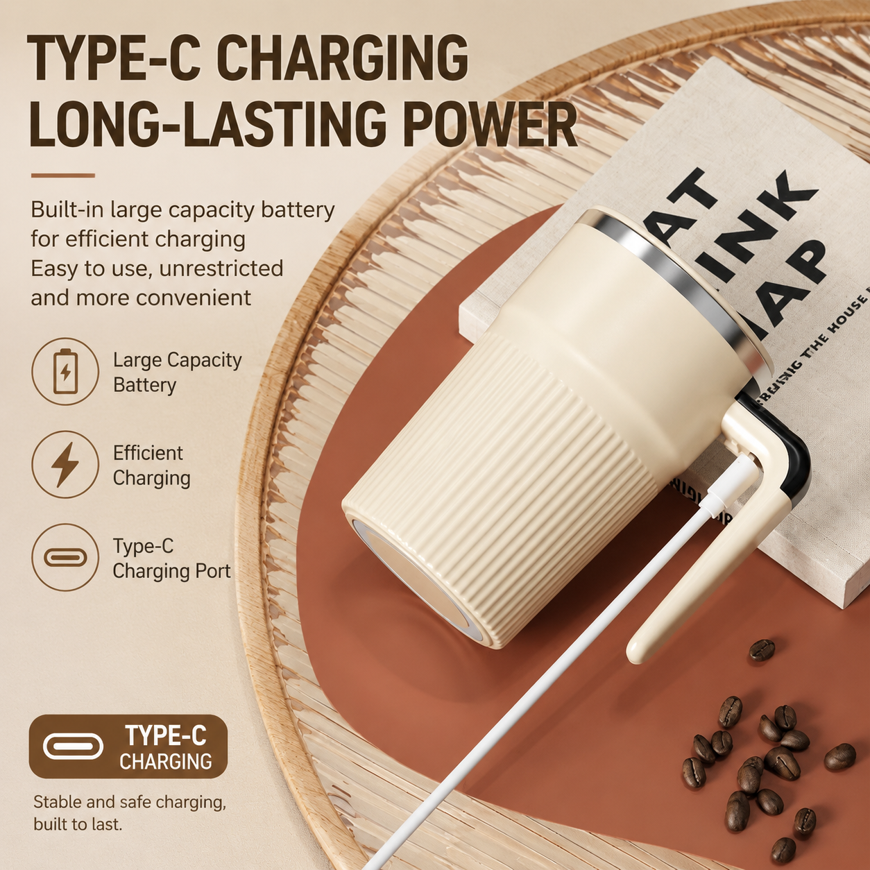 White Electric Self Stirring Mug with Temperature Display Type-C Rechargeable Insulated Coffee Mixing Cup Portable Magnetic Stirring Mug for Coffee Milk Protein Shake Home Office Use Kemu |Fashion Home Kitchen Beauty