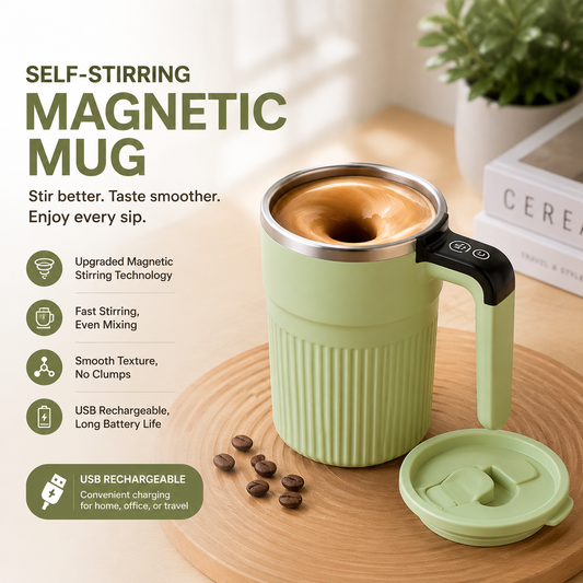 Green Electric Self Stirring Mug with Temperature Display Type-C Rechargeable Insulated Coffee Mixing Cup Portable Magnetic Stirring Mug for Coffee Milk Protein Shake Home Office Use Kemu |Fashion Home Kitchen Beauty