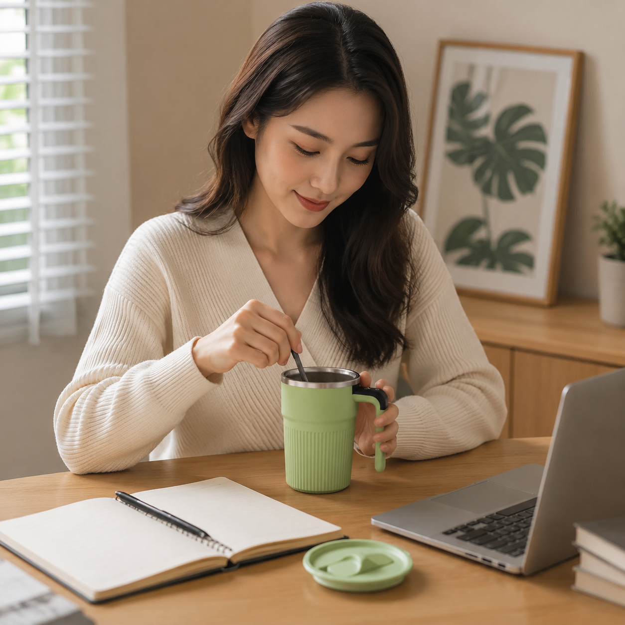 Green Electric Self Stirring Mug with Temperature Display Type-C Rechargeable Insulated Coffee Mixing Cup Portable Magnetic Stirring Mug for Coffee Milk Protein Shake Home Office Use Kemu |Fashion Home Kitchen Beauty