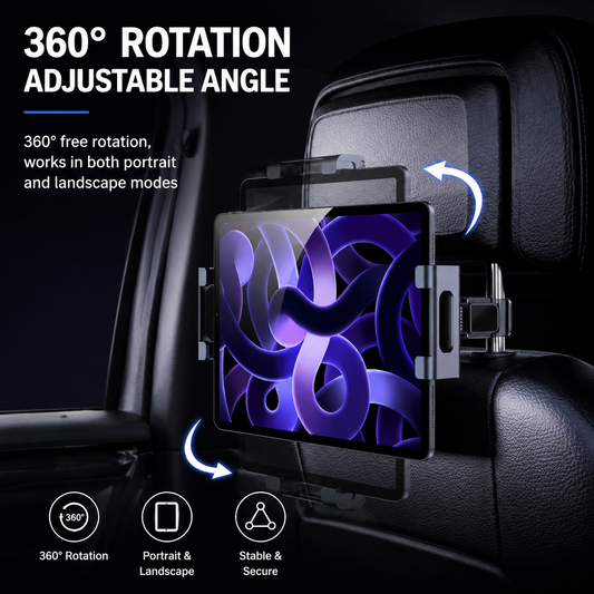 360° Rotating Car Back Seat Tablet & Phone Holder – Adjustable Headrest Mount for 4.7–12.9 Inch Devices, Universal Car Rear Entertainment Stand Kemu |Fashion Home Kitchen Beauty